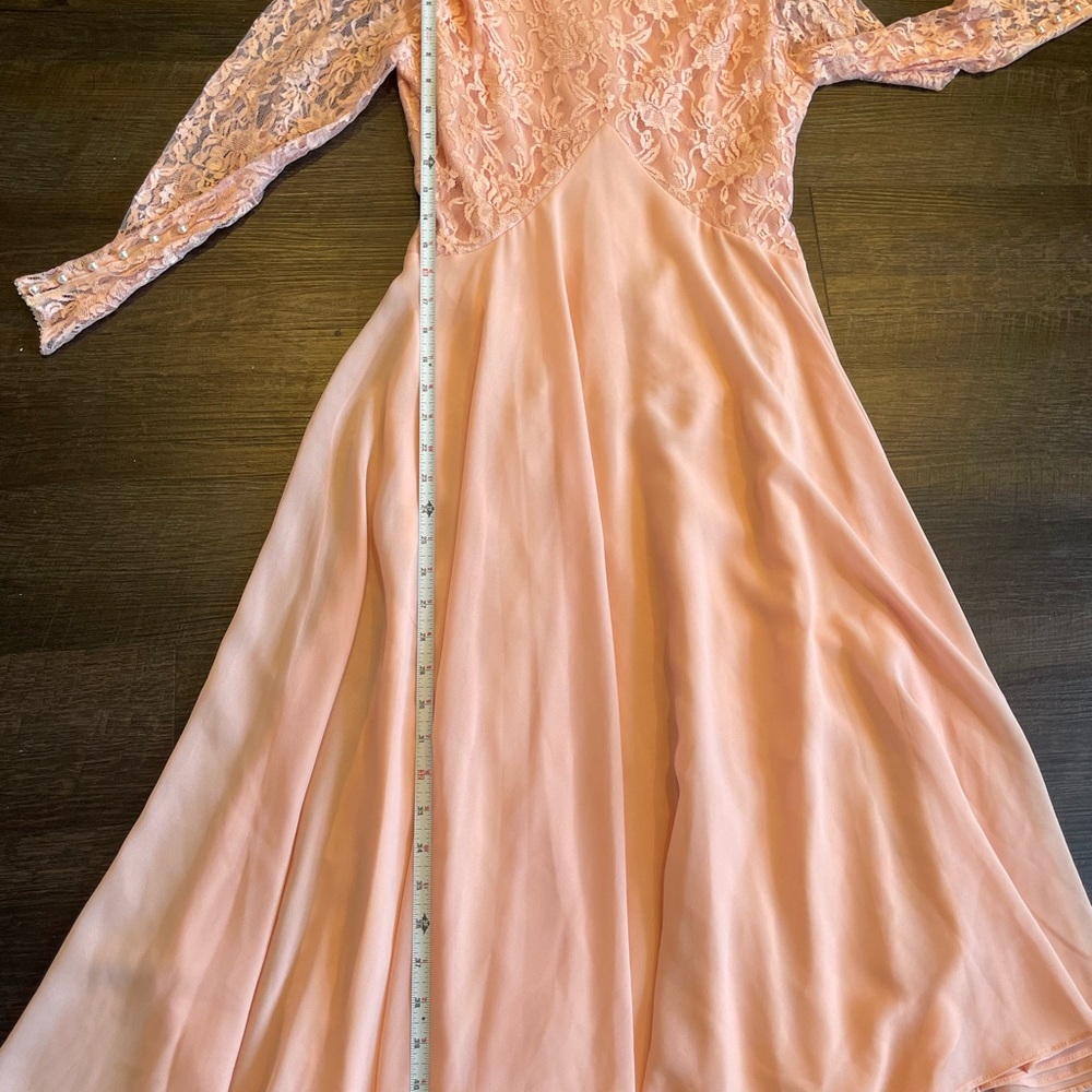 Vintage 80s URSULA OGF SWITZERLAND Dress Midi Formal Lace Party Retro Pink - Picture 8 of 11